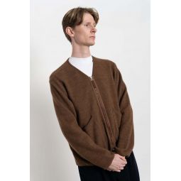 Zip Liner Jacket Soft Wool Cotton Knit - Brown