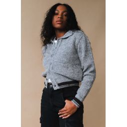Open Collar Boucle Knit Cardigan - Melange Grey