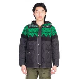Unisex Nordic Knit Patch Quilted Parka - Black/Green