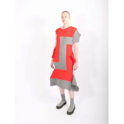 Rectilinear Dress in Gray & Red by Issey Miyake
