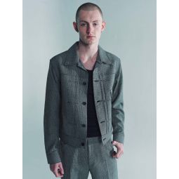 Wool Linen Houndstooth Cow Boy Jacket - Black/Grey