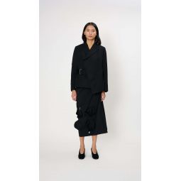 Belted Asymmetric Wool Blazer - Black