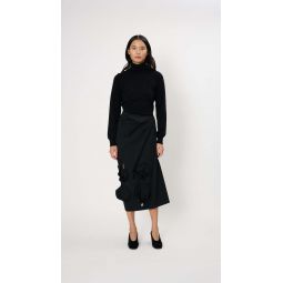 Wool Draped Midi Skirt - Black