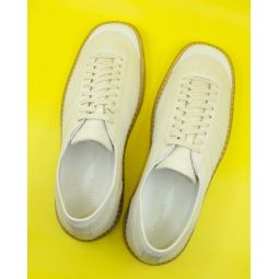 Cow Leather Linoleum Basic Laced Up Trainers - Clay White