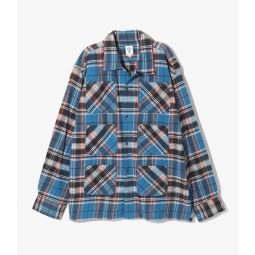 Flannel Twill/Plaid 6 Pocket Shirt - Blue/Orange
