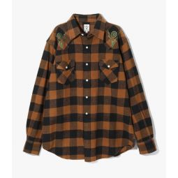 Flannel Twill/Buffalo Plaid Western Shirt - Brown/Black