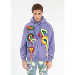 WASHED PURPLE RICH EMBROIDERY PATCHWORK HOODIES - Purple