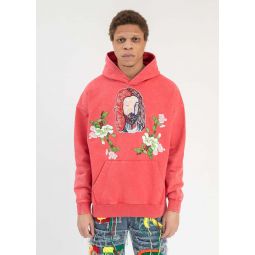 WASHED RED EMBROIDERY PATCHWORK HOODIES - Red
