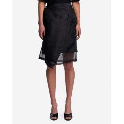 Tulle Detail Asymmetric Skirt - Black