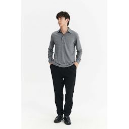Italian Cotton and Cashmere Jersey Long Sleeve Polo Shirt - Dusty Grey