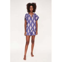 Organic Cotton Handblocked Pajama Short Set - Nautical Ikat
