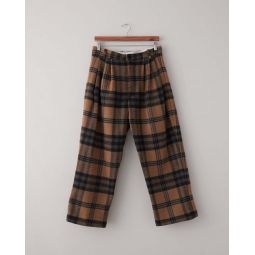 6 Pleat Wool Pants - Plaid