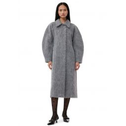 Fluffy Wool Curved Sleeve Coat - Frost Gray