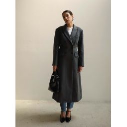 Fitted Waist Long Coat - Grey