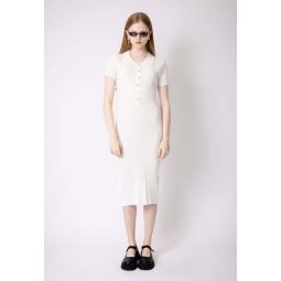 Ribbed Polo Dress - White