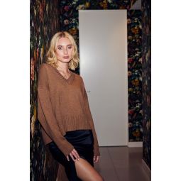 V-Neck Knitted Sweater - Fawn