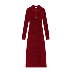Melange Rib Long Sleeve Polo Dress - High Rise Red