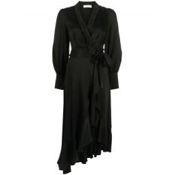Silk Wrap Midi Dress - Black