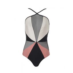 Colorblock Halterneck Swimsuit - Black & White