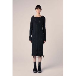 Knit Midi Dress with Ribbons - Black