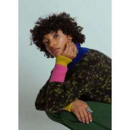 Color Block Patch Sweater - Dark Moss