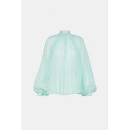 Silk Cotton Voile Boho Shirt - Aqua