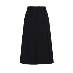Tropical Wool Midi Skirt - Black
