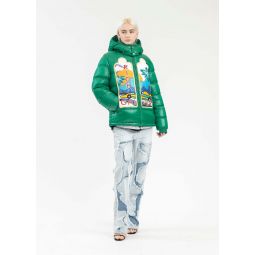 EMBROIDERY PATCHWORK PUFFER JACKET - GREEN