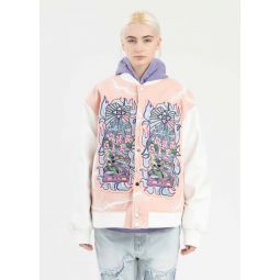 EMBROIDERY PATCHWORK BOMBER JACKET - PINK