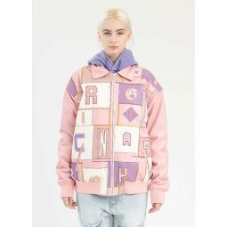 EMBROIDERY PATCHWORK FAUX LEATHER JACKET - PINK