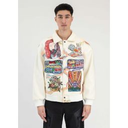 RICHGAINER EMBROIDERY PATCHWORK BOMBER JACKET - WHITE