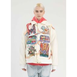 WHITE EMBROIDERY PATCHWORK BOMBER JACKET - white