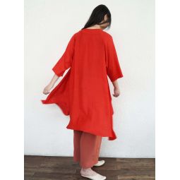 Shale Raglan Sleeve Side Slit o di Tunic/Dress - Red Floral Brocade