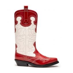 Mid Shaft Embroidered Western Boot - Cherry