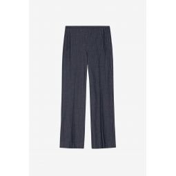 Stretch Stripe Mid Waist Pants - Gray Pinstripe