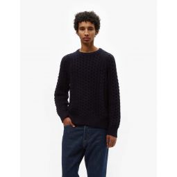Cable Knit Wool Blend Sweatshirt - Navy Blue