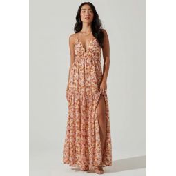 Ryliana Floral Tiered Maxi Dress - Rust Lilac Floral