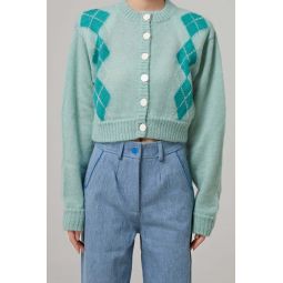 Rowen Rose Oversized Mohair Cropped Cardigan With Diamond Pattern - Light Green