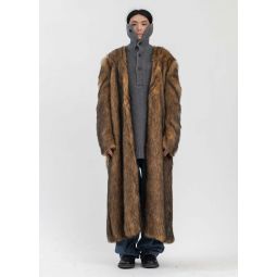 Faux Fur Frontless Coat - Brown