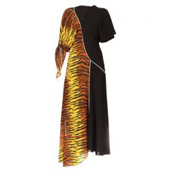 Asymmetric Silk Midi Dress - Tiger Allover