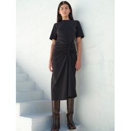 Ruched Front Tie T shirt Dress - Black