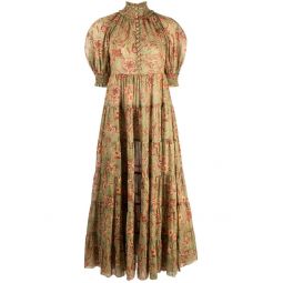 Junie Tiered Swing Dress - Sage/Brown Floral