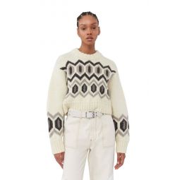 Chunky Graphic Wool Cropped O-neck - Egret