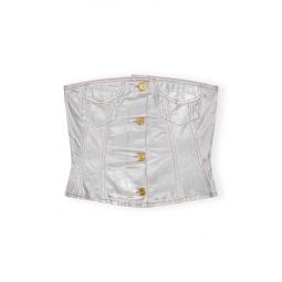 Foil Denim Corset - Bright White Silver