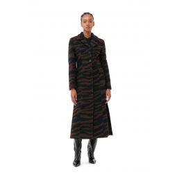 Wool Jacquard Fitted Coat - Black/Brown