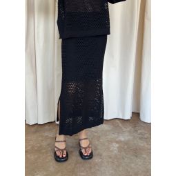Halaine Midi Knitted Mesh Skirt - Black