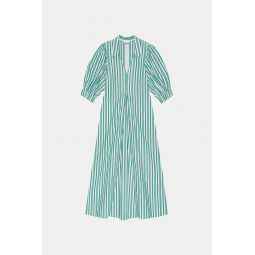Striped Collar Long Dress - Cream/Menthe