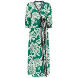 Rosewood Silk Dress - Floral Stamp Green