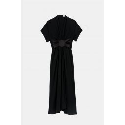 CIAGA Draped Dress with Bow - Black
