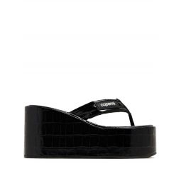 Croco Branded Wedge Sandal - Black